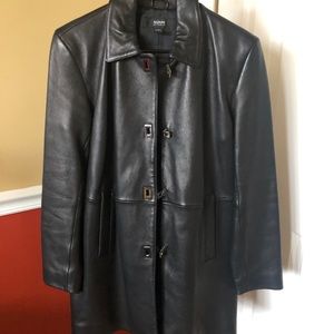 Alfani long genuine leather jacket  size small